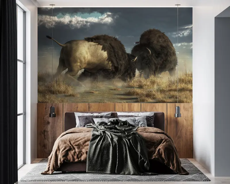 Great Bisons Wallpaper, American Buffalo Mural, Animals Planet Wall Paper, Wild Animal Wall Decor, Wild Bisons Wall Print, - 1