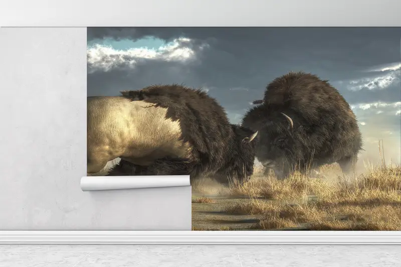 Great Bisons Wallpaper, American Buffalo Mural, Animals Planet Wall Paper, Wild Animal Wall Decor, Wild Bisons Wall Print, - 5
