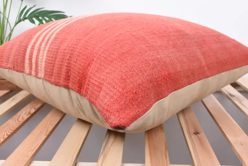 Ethnical Kilim Rug Pillow, Bolster Pillow Case, Cushion Case, 24x24 Red Pillow Case, Kilim Pillow Cover, Turkish Kilim Pillow - 6