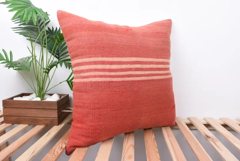 Ethnical Kilim Rug Pillow, Bolster Pillow Case, Cushion Case, 24x24 Red Pillow Case, Kilim Pillow Cover, Turkish Kilim Pillow - 4