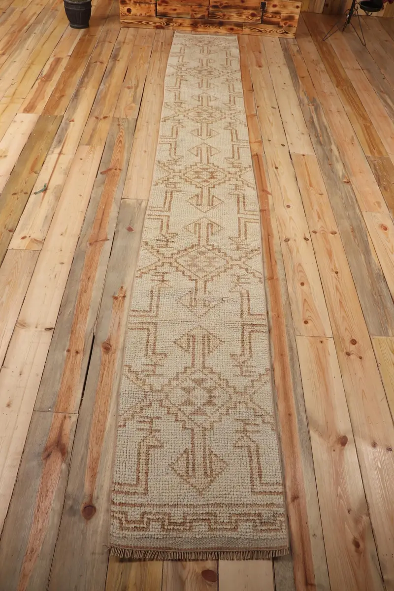 Türk 1.6x12.5 ft Halı, Herki Vintage Halı, Kahverengi Yün Halı - 1