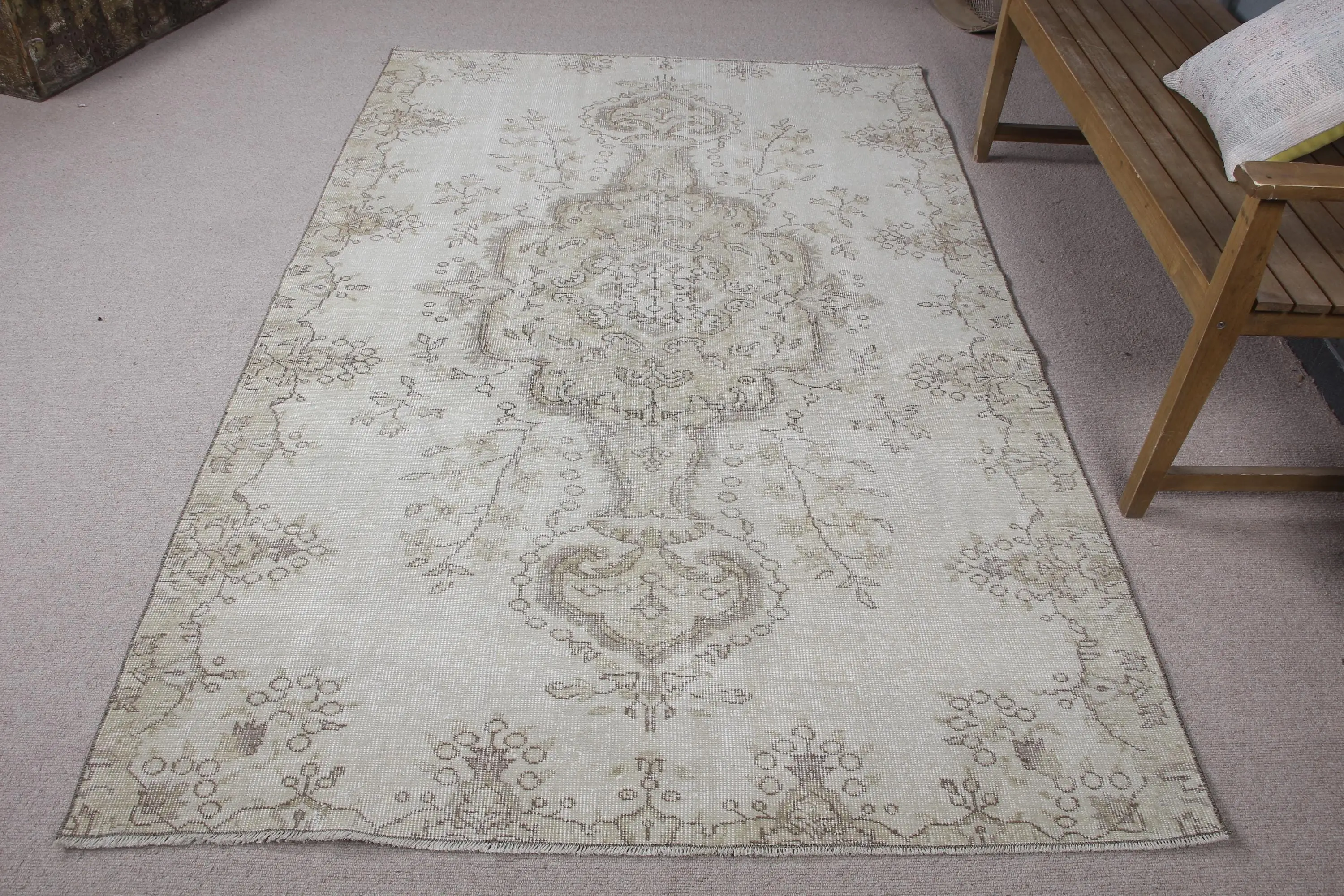 4,9x7,6 ft Vintage Teppich, grauer orientalischer türkischer Teppich aus Wolle - 1
