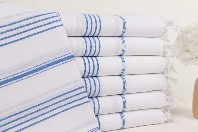 Striped Towel Sax Blue Cotton Bath Towel, 40x71 Inches