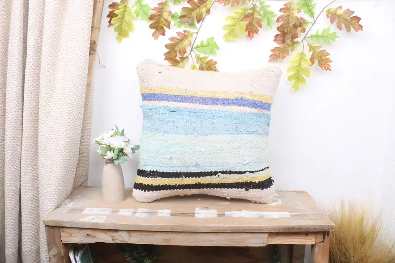 Pillow for Couch, Sofa Pillow Sham, Pillow Cover, 18x18 Blue Cushion Case, Bright Pillow Sham, Boho Pillow, Vintage Kilim Pillow - 1