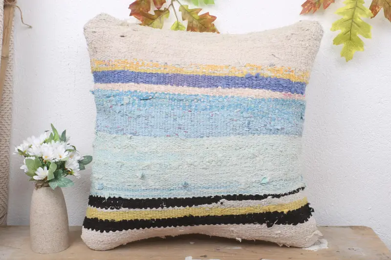 Pillow for Couch, Sofa Pillow Sham, Pillow Cover, 18x18 Blue Cushion Case, Bright Pillow Sham, Boho Pillow, Vintage Kilim Pillow - 2