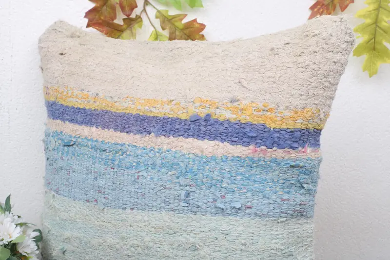 Pillow for Couch, Sofa Pillow Sham, Pillow Cover, 18x18 Blue Cushion Case, Bright Pillow Sham, Boho Pillow, Vintage Kilim Pillow - 5