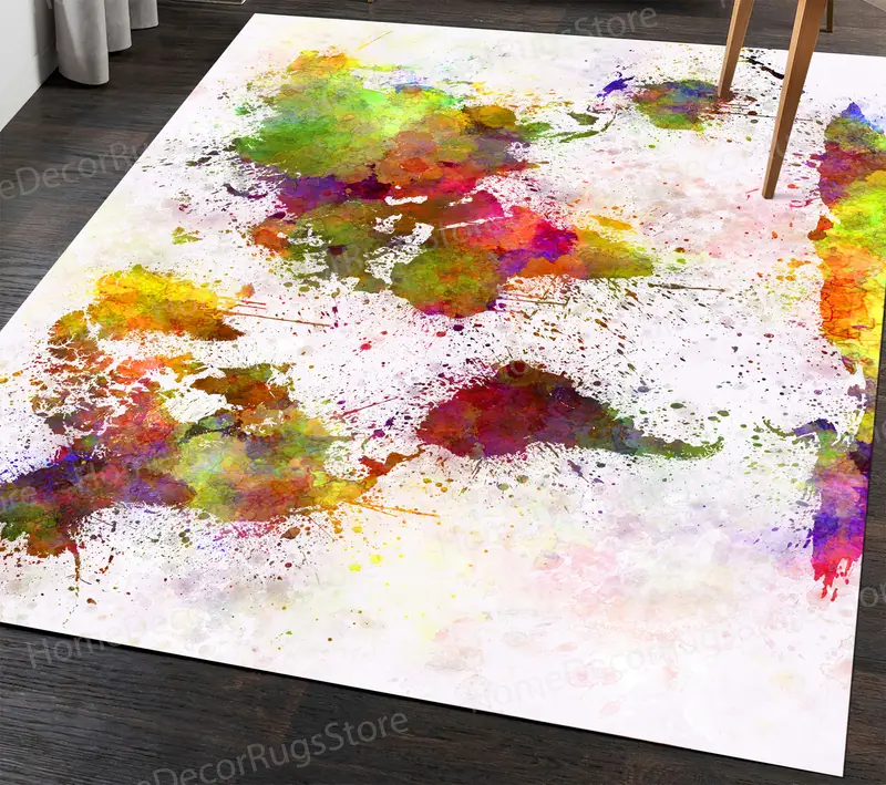 Alfombra Estampada Moderna: Diseño Abstracto De Mapa Mundial Colorido