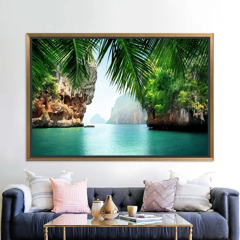 Elegante bedruckte Leinwand mit tropischer Meereslandschaft – Nature's Serenity