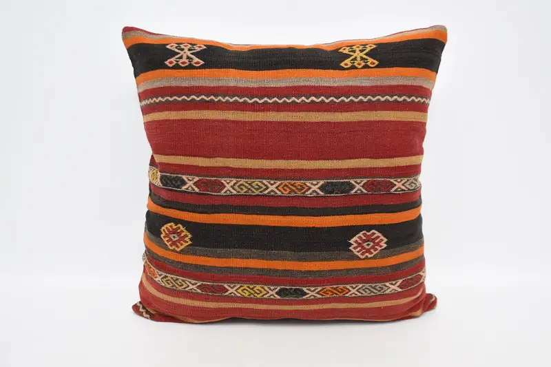 Türkisches Geschenk-Wollkissen, 28 x 28 Zoll gewebter, orange gestreifter Kissenbezug - 1