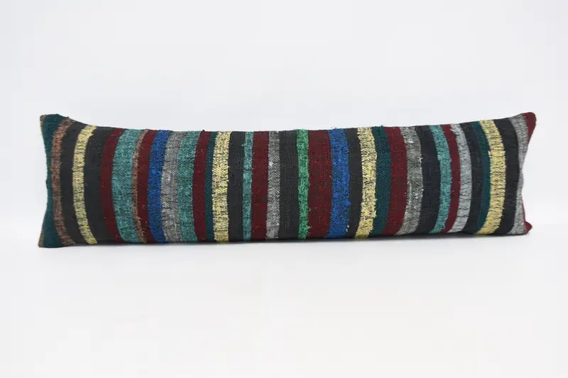 Blau & Gelb gestreiftes Kissen, handgefertigtes rechteckiges Kissen