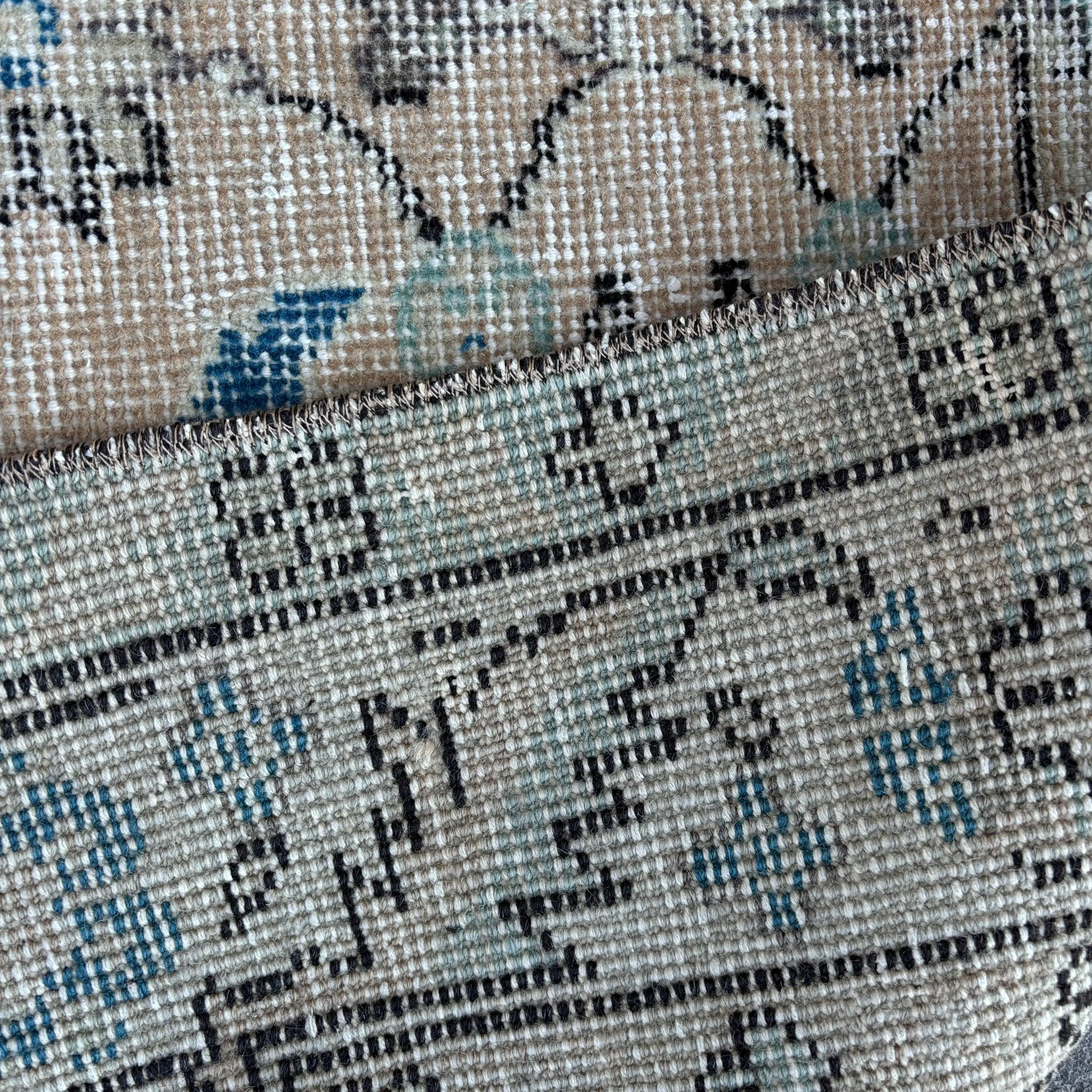 Vintage Turkish Rug 3.5x7.1 ft (107x217 cm), Blue Gray Striped Rug - 1