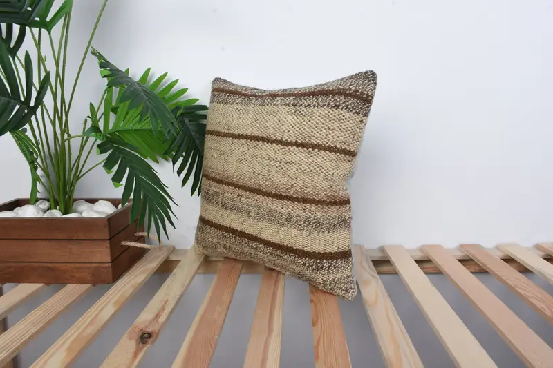Boho Pillow, Designer Throw Cushion Cover, 16x16 Beige Cushion Cover, Handmade Kilim Cushion, Kilim Cushion Sham, Pillow Case - 5