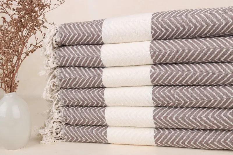 Personalized Turkish Towel Zig Zag Cotton Brown, 40x71 Inches