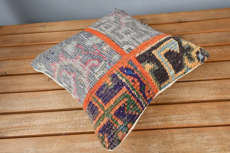 Kilim Pillow, Comfy Throw Cushion Case, 12x12 Gray Pillow, Cushion Cover, Ethnical Kilim Rug Pillow, Home Decor Pillow, Southwestern Cushion - 2