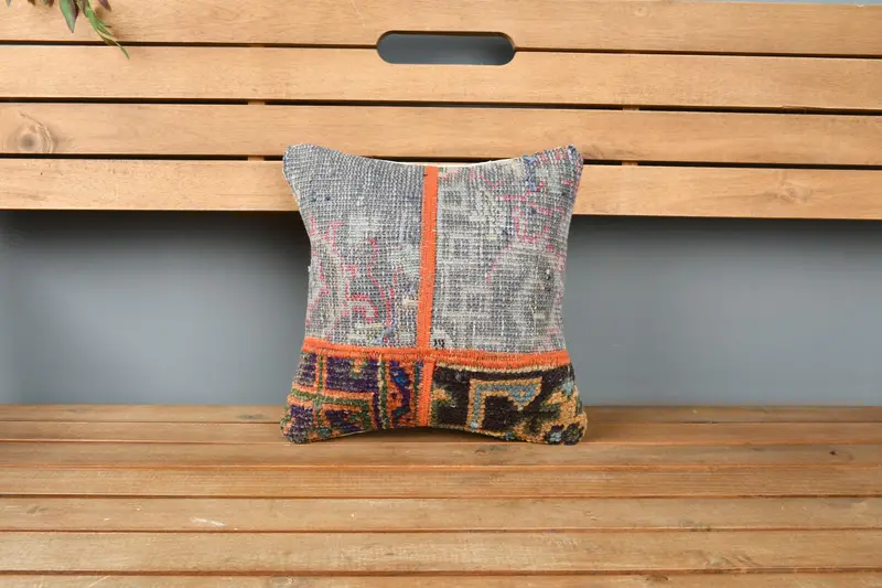 Kilim Pillow, Comfy Throw Cushion Case, 12x12 Gray Pillow, Cushion Cover, Ethnical Kilim Rug Pillow, Home Decor Pillow, Southwestern Cushion - 6