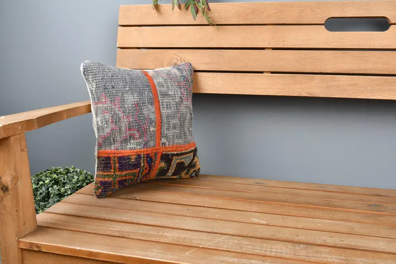 Kilim Pillow, Comfy Throw Cushion Case, 12x12 Gray Pillow, Cushion Cover, Ethnical Kilim Rug Pillow, Home Decor Pillow, Southwestern Cushion - 1