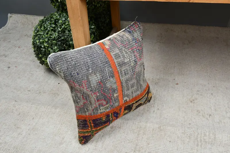 Kilim Pillow, Comfy Throw Cushion Case, 12x12 Gray Pillow, Cushion Cover, Ethnical Kilim Rug Pillow, Home Decor Pillow, Southwestern Cushion - 7