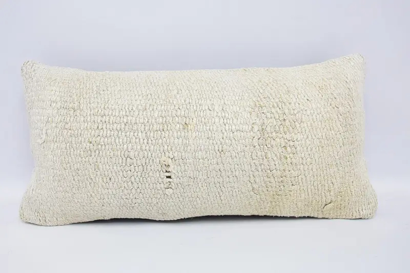 Rectangle Turkish Pillow, Moroccan White Gift for Couple 12x24 inch Pillow Cover - 1