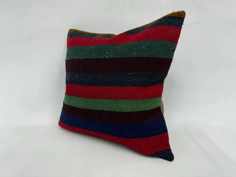 Handmade Kilim Cushion, 18x18 Green Pillow Sham, Pillow for Couch, Pattern Throw Cushion Case, Pillow Cover, Rustic Cushion Case, Gift Pillow - 4