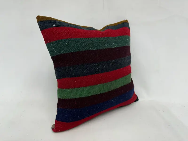 Handmade Kilim Cushion, 18x18 Green Pillow Sham, Pillow for Couch, Pattern Throw Cushion Case, Pillow Cover, Rustic Cushion Case, Gift Pillow - 3