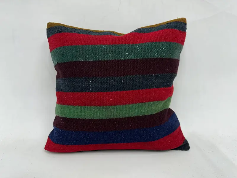 Handmade Kilim Cushion, 18x18 Green Pillow Sham, Pillow for Couch, Pattern Throw Cushion Case, Pillow Cover, Rustic Cushion Case, Gift Pillow - 1