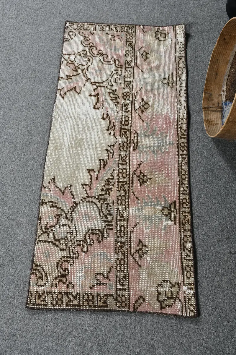 ピンク&ブラウンストライプラグ、1.7x4フィート幾何学模様