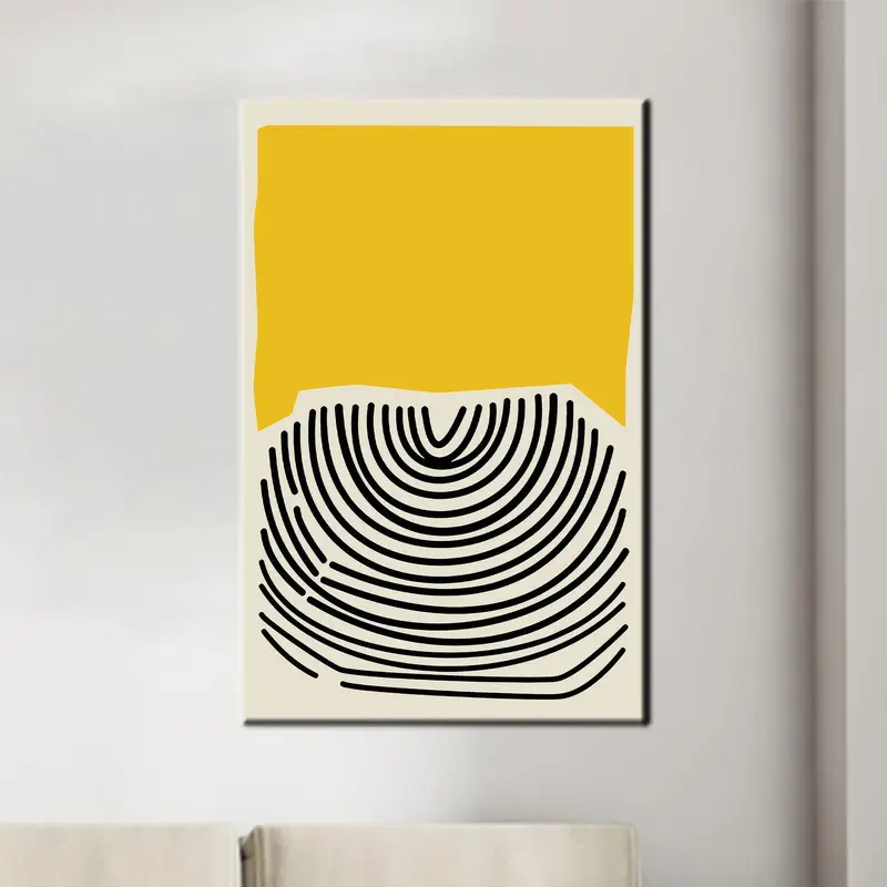 Minimal Boho Abstract Canvas: Elegant Yellow Printed Artwork
