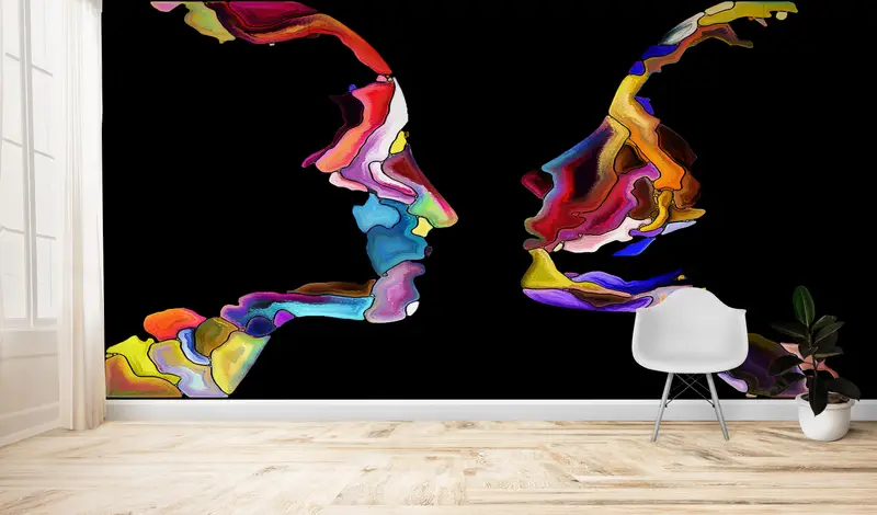 Modern Çift Duvar Kağıdı: Sevgililer Günü için Renkli Baskılı Tasarım