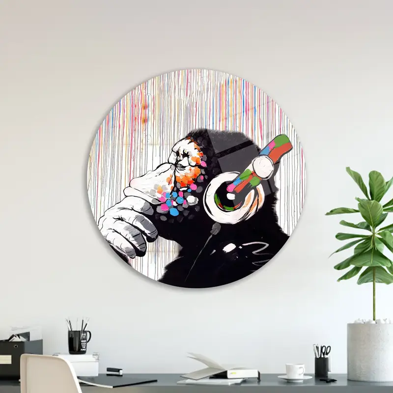 Elegant Printed Glass: Colorful Monkey Theme for Modern Music Lovers