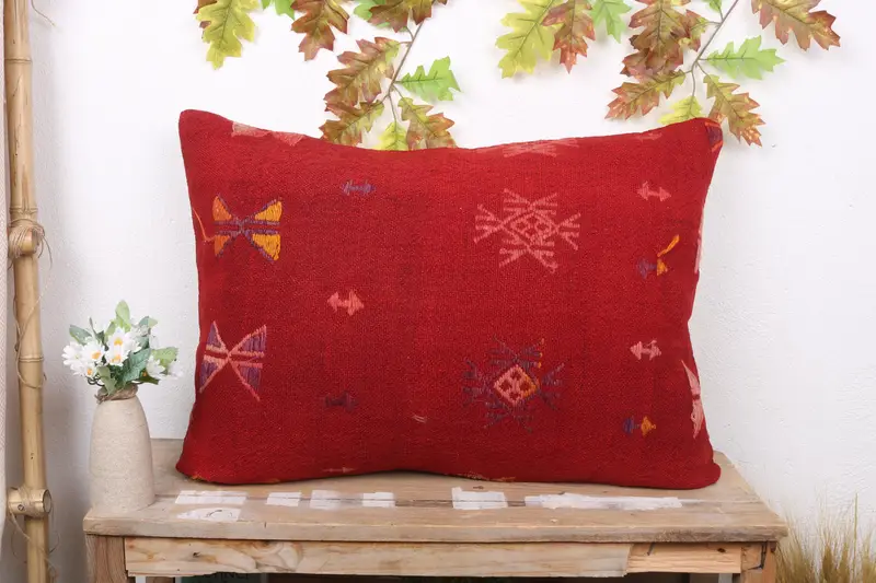 Handgefertigtes Southwestern-Kissen, Vintage-Wurfkissen in Rot und Rosa