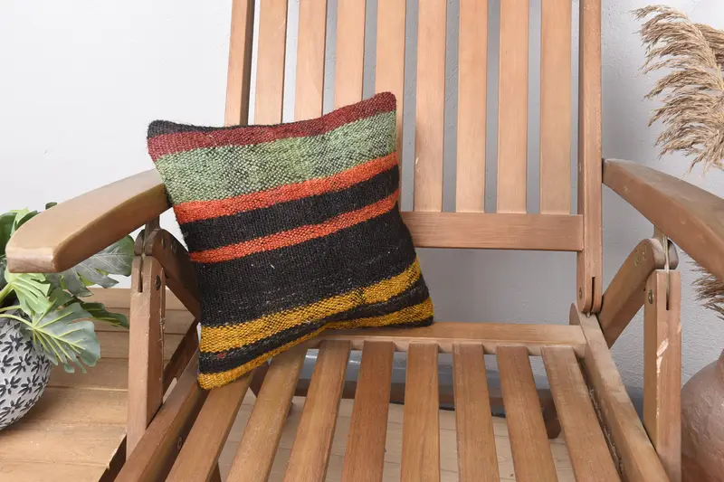 Turkish Striped Wool Cushion Cover, Gift 5x5 inch Brown Pillow Sham - 1