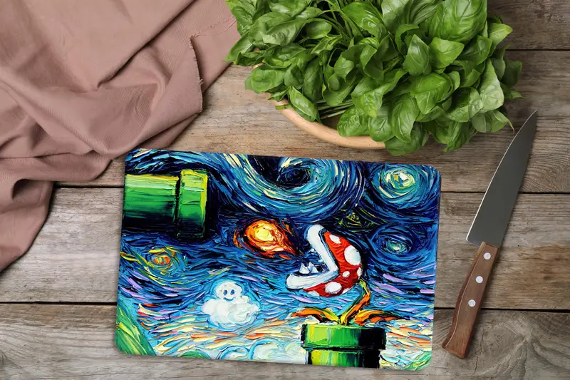 Mantar Baskılı Cam Kesme Tahtası: Super Mario Kitchen Essential
