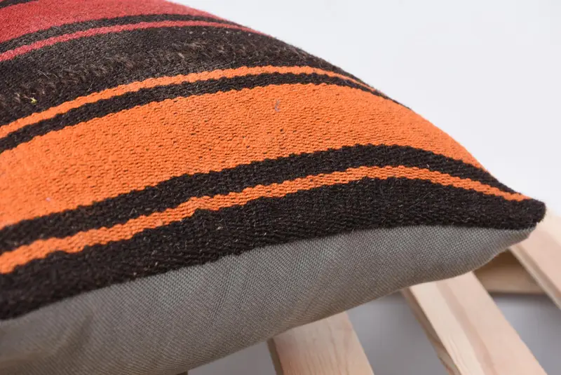 Kilim Cushion Sham, Ethnical Kilim Rug Pillow, 14x14 Brown Pillow, Turkish Corner Cushion Cover, Pillow Case, Interior Designer Pillow - 7