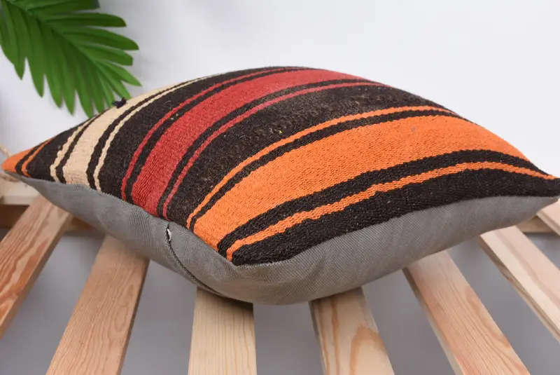 Kilim Cushion Sham, Ethnical Kilim Rug Pillow, 14x14 Brown Pillow, Turkish Corner Cushion Cover, Pillow Case, Interior Designer Pillow - 6
