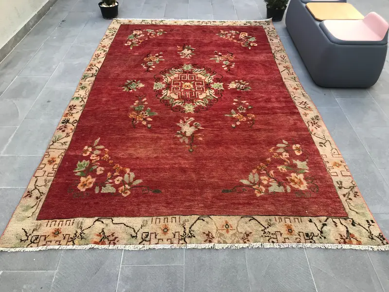 6,3 x 9,7 Fuß großer Vintage-Teppich, roter südwestlicher türkischer Teppich - 1