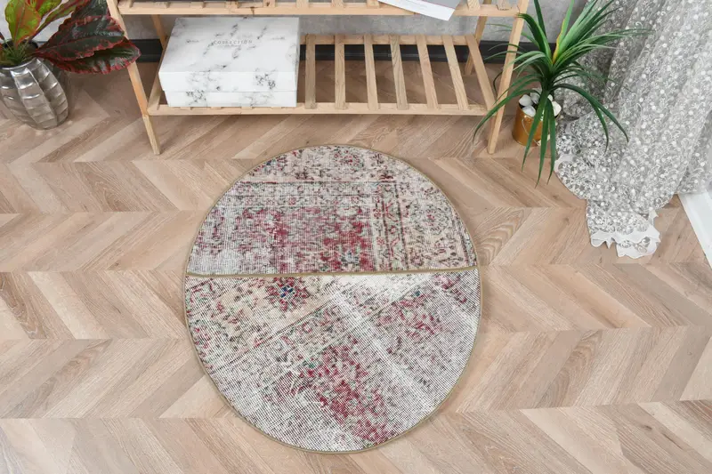 Alfombra roja y beige, 2,5x2,9 pies floral y geométrica