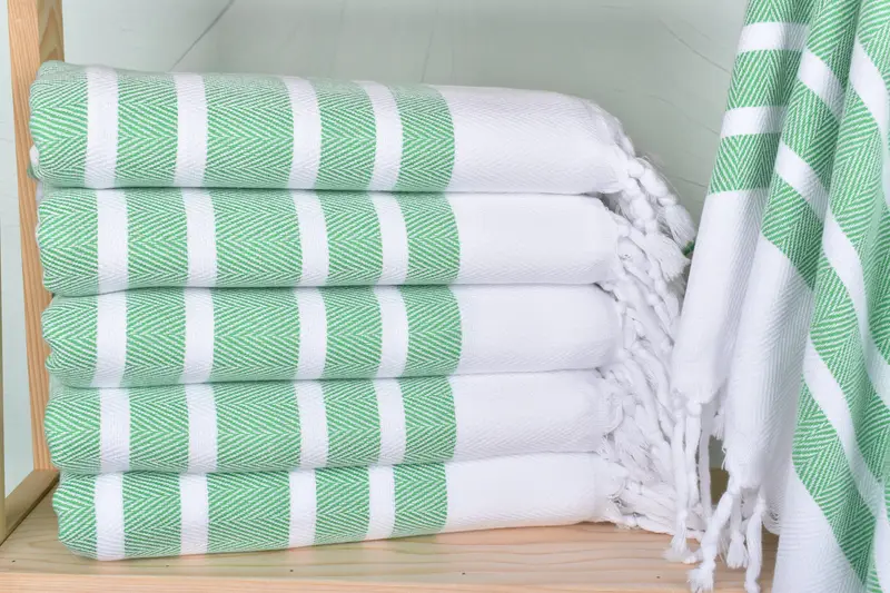 Bachelorette Towel Organic Cotton/Linen Chevron Green, 40x71 Inches