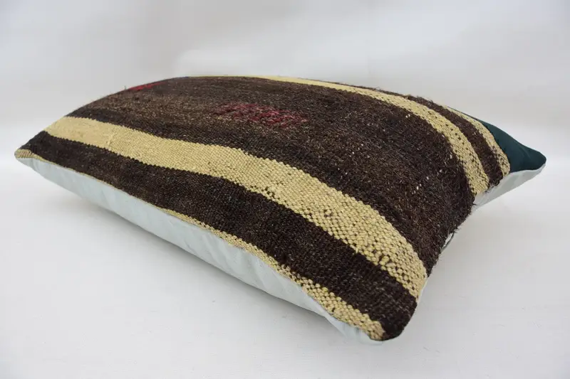 Turkish Kilim Pillow, Bolster Throw Pillow Case, Throw Kilim Pillow, Traditional Pillow Case, Vintage Pillow, 16x24 Brown Pillow Case, Cushion Case - 6