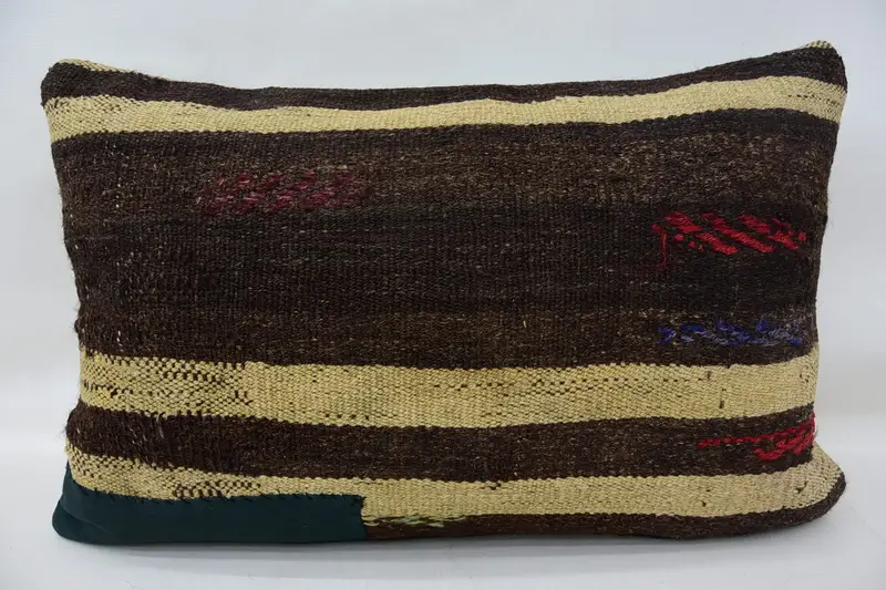 Turkish Kilim Pillow, Bolster Throw Pillow Case, Throw Kilim Pillow, Traditional Pillow Case, Vintage Pillow, 16x24 Brown Pillow Case, Cushion Case - 4