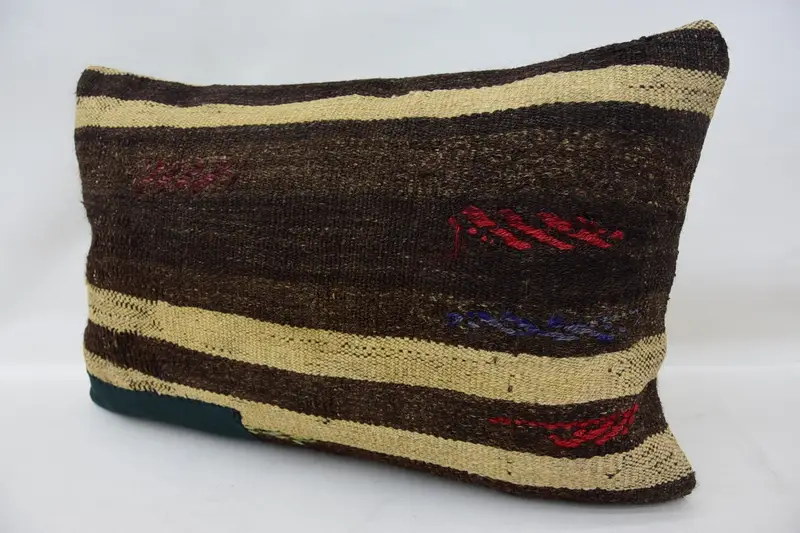 Turkish Kilim Pillow, Bolster Throw Pillow Case, Throw Kilim Pillow, Traditional Pillow Case, Vintage Pillow, 16x24 Brown Pillow Case, Cushion Case - 3