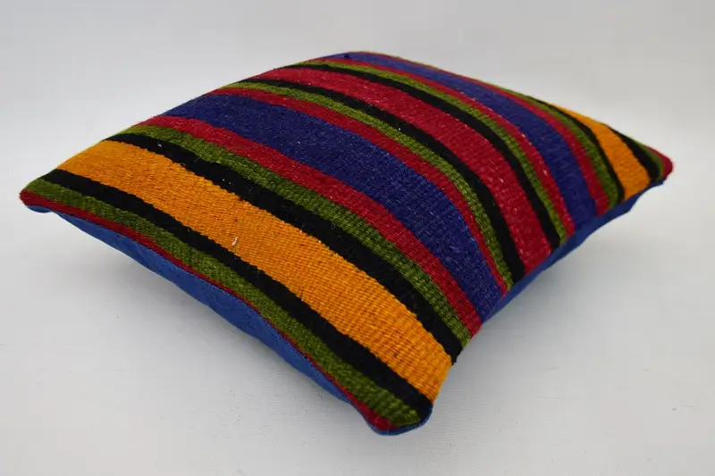 Kilim Pillow, Gift Pillow, 14x14 Blue Pillow, Aztec Pillow Case, Turkish Pillow, Floor Pillow Sham, Cushion Cover, Kilim Rug Pillow Case - 6