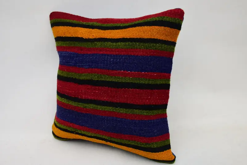 Kilim Pillow, Gift Pillow, 14x14 Blue Pillow, Aztec Pillow Case, Turkish Pillow, Floor Pillow Sham, Cushion Cover, Kilim Rug Pillow Case - 3