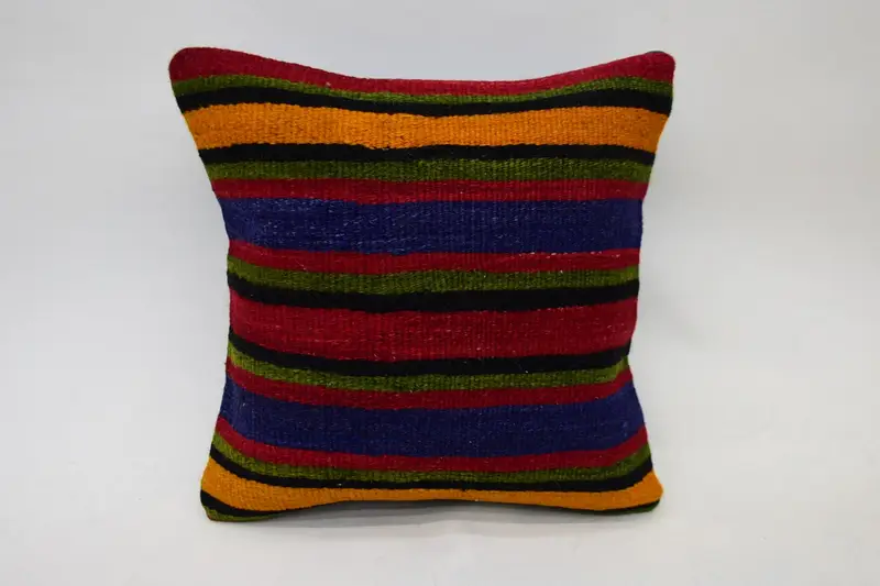 Kilim Pillow, Gift Pillow, 14x14 Blue Pillow, Aztec Pillow Case, Turkish Pillow, Floor Pillow Sham, Cushion Cover, Kilim Rug Pillow Case - 4
