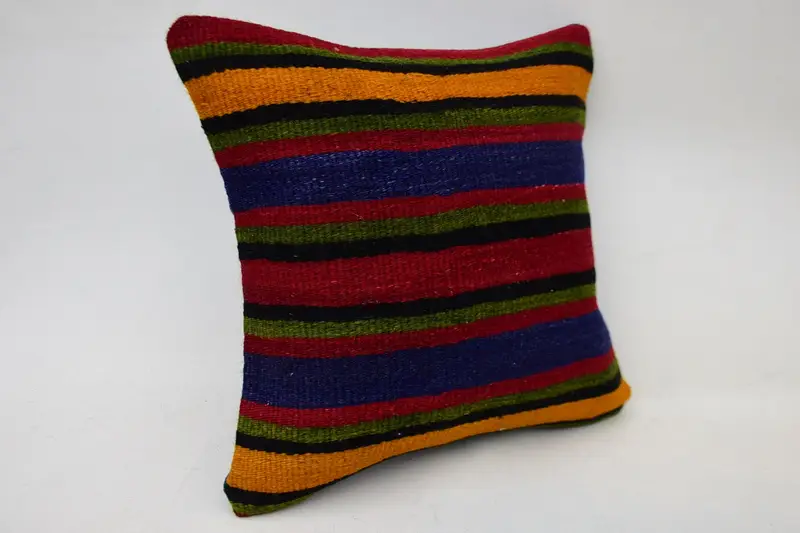 Kilim Pillow, Gift Pillow, 14x14 Blue Pillow, Aztec Pillow Case, Turkish Pillow, Floor Pillow Sham, Cushion Cover, Kilim Rug Pillow Case - 2