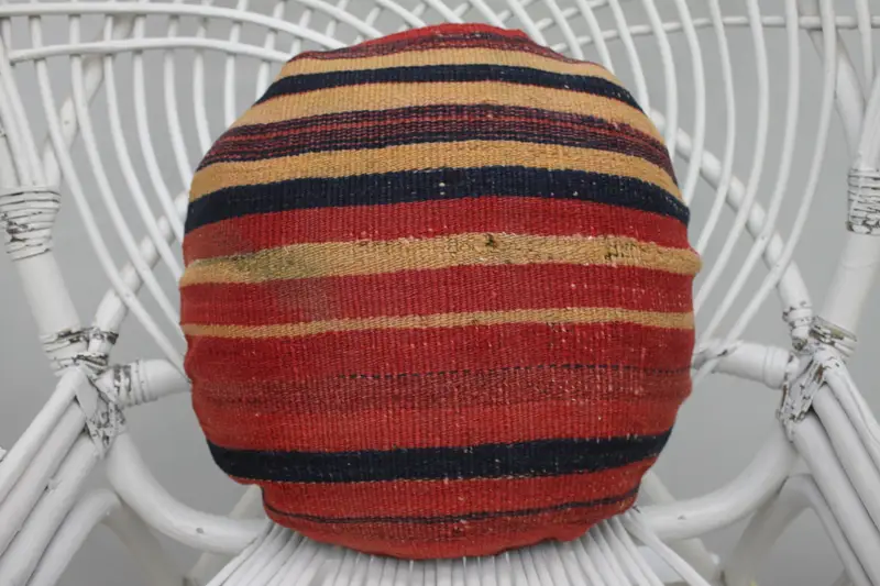 Gesticktes Vintage Kissen, 16x16 rosa gestreiftes Wurfkissen