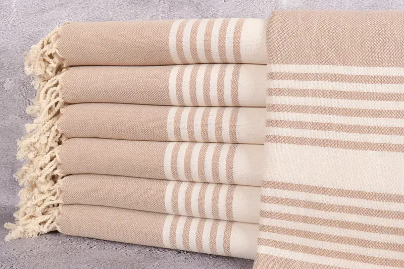 Bath Towel Striped Beige 40x67 Inches Turkish Cotton