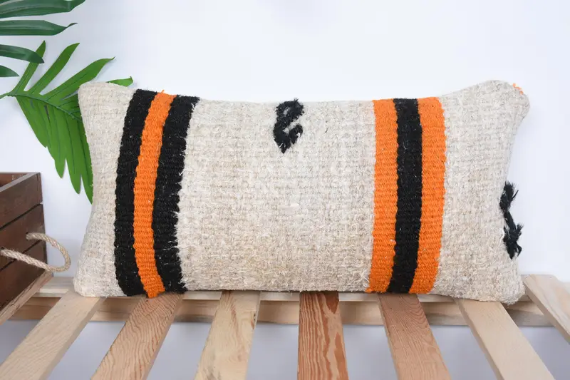 Handmade Kilim Cushion, Authentic Cushion, Turkish Rugs Pillow, Pillow Case, 10x20 Beige Pillow Case, Boho Pillow Sham Cover, Boho Pillow - 1