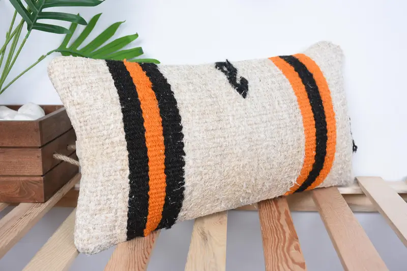 Handmade Kilim Cushion, Authentic Cushion, Turkish Rugs Pillow, Pillow Case, 10x20 Beige Pillow Case, Boho Pillow Sham Cover, Boho Pillow - 4