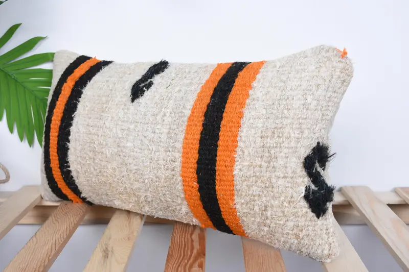 Handmade Kilim Cushion, Authentic Cushion, Turkish Rugs Pillow, Pillow Case, 10x20 Beige Pillow Case, Boho Pillow Sham Cover, Boho Pillow - 5