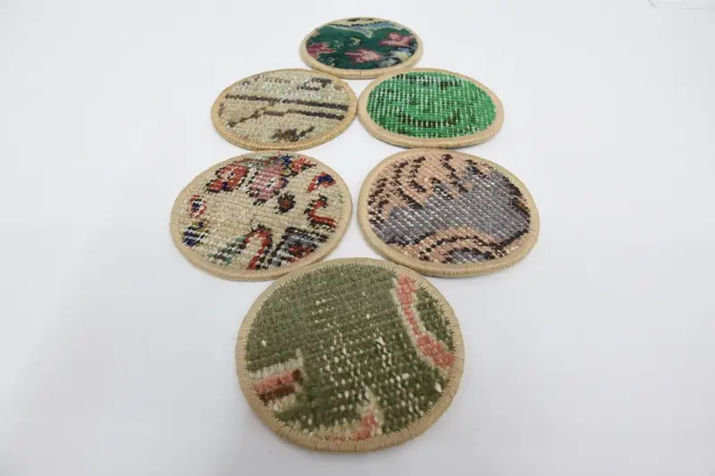 Bohemian Round Coasters, Green and Beige Table Coasters